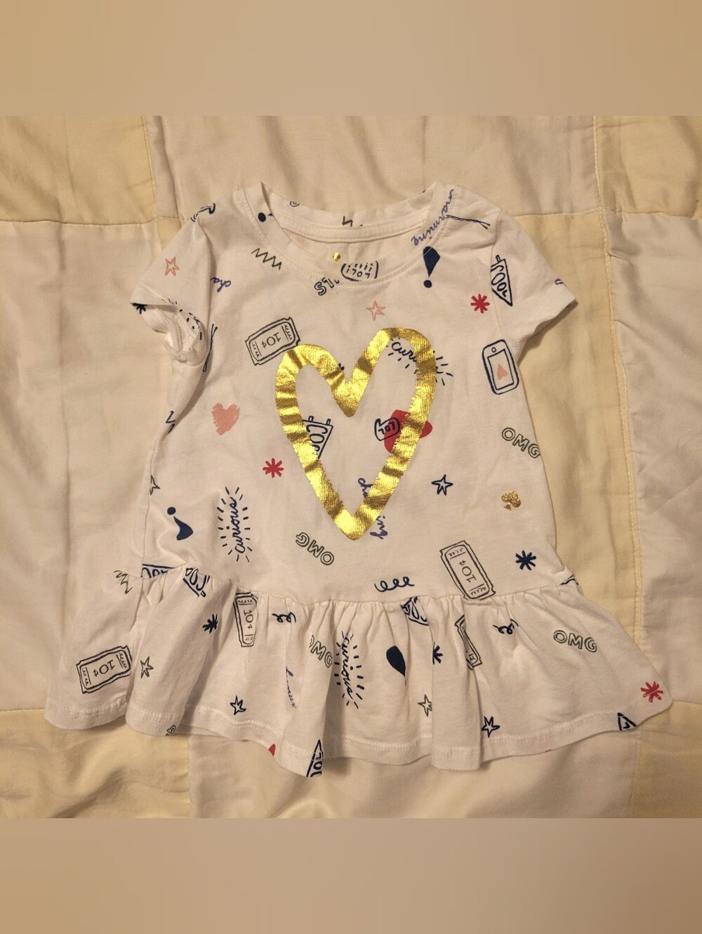 Kate Spade Toddler Size 2 White Tee w/ Gold Logo Detail- Kids Girls, Shirt Top